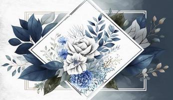 Watercolor floral illustration set - bouquets, frame, border. flowers, rose, peony, leaf branches collection. Wedding invites, wallpapers, fashion. Eucalyptus olive leaves chamomile, Generate Ai photo