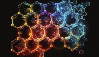 Genetic engineering and molecular structure, hexagon DNA network, science chemical and biotechnology concept, innovation technology, healthcare, and medicine design, Generate Ai photo