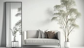 Mockup poster frame on the wall of living room. Luxurious apartment background with contemporary design. Modern interior design. 3D render, 3D illustration, Generate Ai photo