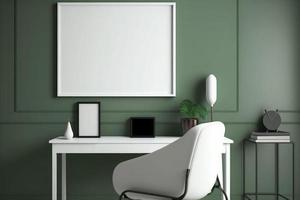 Mockup poster frame on the wall of living room. Luxurious apartment background with contemporary design. Modern interior design. 3D render, 3D illustration, Generate Ai photo