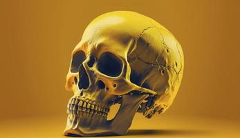 human skull on yellow background, Generate Ai photo