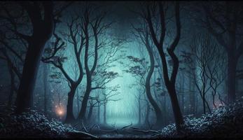 Mystical forest scene at night as digital art, Generate Ai photo