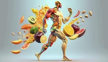 Fresco comida en humano cuerpo , nutrición para humano , generativo ai foto