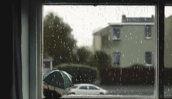 lluvioso día visto desde un ventana, generar ai foto