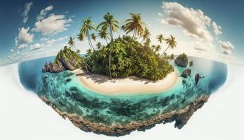 Beautiful tropical island with palm trees and beach panorama as background image, Generate Ai photo