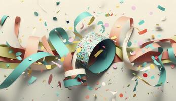 Confetti and paper streamer as party decoration. . photo