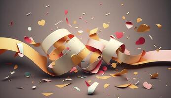 Confetti and paper streamer for Valentine's Day. . photo