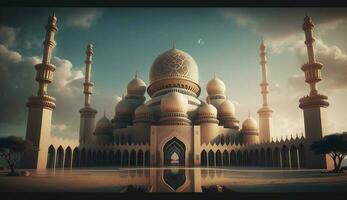 illustration of amazing architecture design of muslim mosque ramadan kareem, islamic architecture background ramadan kareem, Islamic Mosque, Ramdan, ramzan, eid, culture, arab, Generate Ai photo