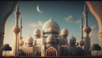 illustration of amazing architecture design of muslim mosque ramadan kareem, islamic architecture background ramadan kareem, Islamic Mosque, Ramdan, ramzan, eid, culture, arab, Generate Ai photo