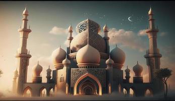 illustration of amazing architecture design of muslim mosque ramadan kareem, islamic architecture background ramadan kareem, Islamic Mosque, Ramdan, ramzan, eid, culture, arab, Generate Ai photo