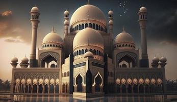 illustration of amazing architecture design of muslim mosque ramadan kareem, islamic architecture background ramadan kareem, Islamic Mosque, Ramdan, ramzan, eid, culture, arab, Generate Ai photo