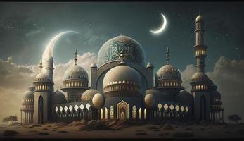 illustration of amazing architecture design of muslim mosque ramadan kareem, islamic architecture background ramadan kareem, Islamic Mosque, Ramdan, ramzan, eid, culture, arab, Generate Ai photo