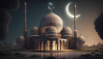 illustration of amazing architecture design of muslim mosque ramadan kareem, islamic architecture background ramadan kareem, Islamic Mosque, Ramdan, ramzan, eid, culture, arab, Generate Ai photo