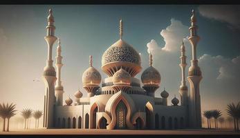 illustration of amazing architecture design of muslim mosque ramadan kareem, islamic architecture background ramadan kareem, Islamic Mosque, Ramdan, ramzan, eid, culture, arab, Generate Ai photo