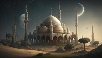 illustration of amazing architecture design of muslim mosque ramadan kareem, islamic architecture background ramadan kareem, Islamic Mosque, Ramdan, ramzan, eid, culture, arab, Generate Ai photo