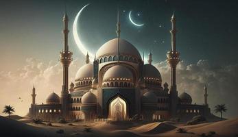 illustration of amazing architecture design of muslim mosque ramadan kareem, islamic architecture background ramadan kareem, Islamic Mosque, Ramdan, ramzan, eid, culture, arab, Generate Ai photo