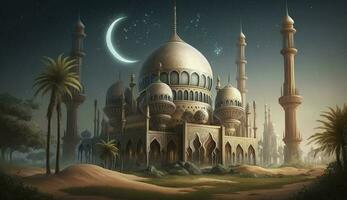 illustration of amazing architecture design of muslim mosque ramadan kareem, islamic architecture background ramadan kareem, Islamic Mosque, Ramdan, ramzan, eid, culture, arab, Generate Ai photo