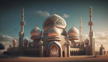 illustration of amazing architecture design of muslim mosque ramadan kareem, islamic architecture background ramadan kareem, Islamic Mosque, Ramdan, ramzan, eid, culture, arab, Generate Ai photo