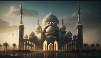 illustration of amazing architecture design of muslim mosque ramadan kareem, islamic architecture background ramadan kareem, Islamic Mosque, Ramdan, ramzan, eid, culture, arab, Generate Ai photo