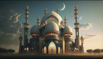 illustration of amazing architecture design of muslim mosque ramadan kareem, islamic architecture background ramadan kareem, Islamic Mosque, Ramdan, ramzan, eid, culture, arab, Generate Ai photo