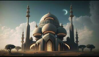 illustration of amazing architecture design of muslim mosque ramadan kareem, islamic architecture background ramadan kareem, Islamic Mosque, Ramdan, ramzan, eid, culture, arab, Generate Ai photo
