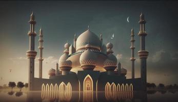 ilustración de increíble arquitectura diseño de musulmán mezquita Ramadán Kareem, islámico arquitectura antecedentes Ramadán Kareem, islámico mezquita, ramdán, ramzán, eid, cultura, árabe, generar ai foto