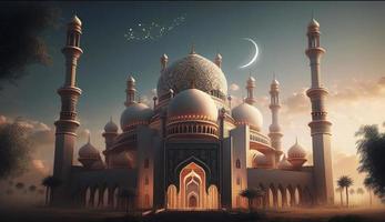 illustration of amazing architecture design of muslim mosque ramadan kareem, islamic architecture background ramadan kareem, Islamic Mosque, Ramdan, ramzan, eid, culture, arab, Generate Ai photo