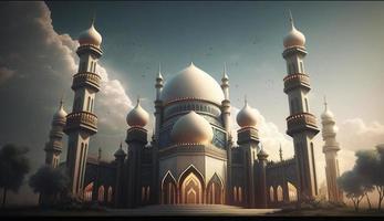 illustration of amazing architecture design of muslim mosque ramadan kareem, islamic architecture background ramadan kareem, Islamic Mosque, Ramdan, ramzan, eid, culture, arab, Generate Ai photo