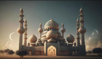 illustration of amazing architecture design of muslim mosque ramadan kareem, islamic architecture background ramadan kareem, Islamic Mosque, Ramdan, ramzan, eid, culture, arab, Generate Ai photo