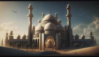 illustration of amazing architecture design of muslim mosque ramadan kareem, islamic architecture background ramadan kareem, Islamic Mosque, Ramdan, ramzan, eid, culture, arab, Generate Ai photo