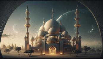 illustration of amazing architecture design of muslim mosque ramadan kareem, islamic architecture background ramadan kareem, Islamic Mosque, Ramdan, ramzan, eid, culture, arab, Generate Ai photo