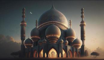 illustration of amazing architecture design of muslim mosque ramadan kareem, islamic architecture background ramadan kareem, Islamic Mosque, Ramdan, ramzan, eid, culture, arab, Generate Ai photo