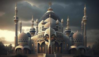 illustration of amazing architecture design of muslim mosque ramadan kareem, islamic architecture background ramadan kareem, Islamic Mosque, Ramdan, ramzan, eid, culture, arab, Generate Ai photo
