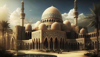 illustration of amazing architecture design of muslim mosque ramadan kareem, islamic architecture background ramadan kareem, Islamic Mosque, Ramdan, ramzan, eid, culture, arab, Generate Ai photo