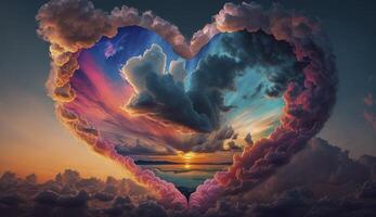 Colorful heart shape cloud in the sky. . photo