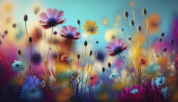 Colorful abstract flower meadow as panorama background. . photo
