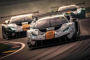 Lamborghini lead car heading motorsport racing group of touring cars, Generate Ai photo