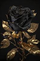 Full beautiful knitted rose black vantablack stem , Generate Ai photo