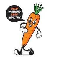 Walking Carrot in retro cartoon style, perfect for t shirt design and vegetables store logo vector