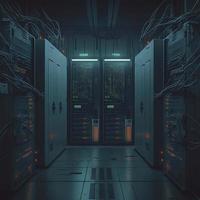 Connection network in servers data center room storage systems 3D renderin, Generate Ai photo