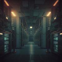 Connection network in servers data center room storage systems 3D renderin, Generate Ai photo