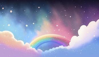 Fantasy sky rainbow. Fairy skies rainbows colors, magic landscape and dream sky background illustration, Generate Ai photo