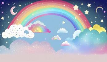 Fantasy sky rainbow. Fairy skies rainbows colors, magic landscape and dream sky background illustration, Generate Ai photo