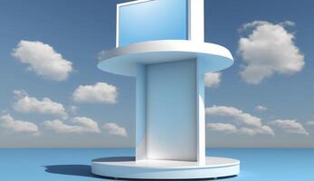 Product display podium with blue sky , photo