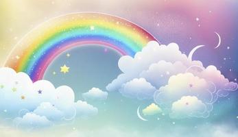 Fantasy sky rainbow. Fairy skies rainbows colors, magic landscape and dream sky background illustration, Generate Ai photo
