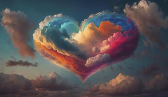 vistoso corazón forma nube en el cielo. generativo ai. foto