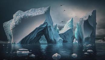 icebergs flotante en el antártico océano, generar ai foto