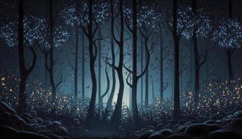 Mystical forest scene at night as digital art, Generate Ai photo