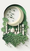 papel arte, eid mubarak, Ramadán Kareem, madan kareem saludo tarjeta, Ramadán kareem bandera, Ramadán kareem tarjeta, eid Mubarak ramadán, eid Mubarak plantilla, generar ai foto