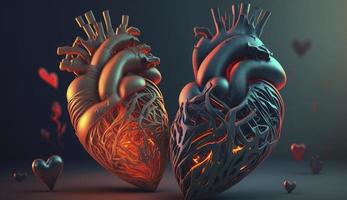 humano corazón, 3d realista aislado. anatómicamente correcto corazón con vascular sistema, humano corazón, corazón - interno Organo, ilustración, Tres dimensional, generar ai foto